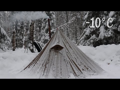 Видео: Горячий палаточный лагерь в заснеженном лесу| одиночный зимний поход с ночевкой.