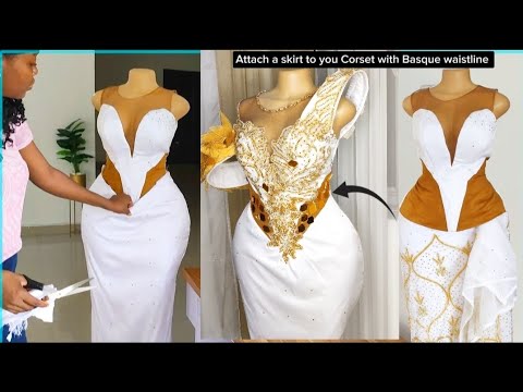 Видео: Как прикрепить корсет к юбке с баской на талии и встроенным корсетом