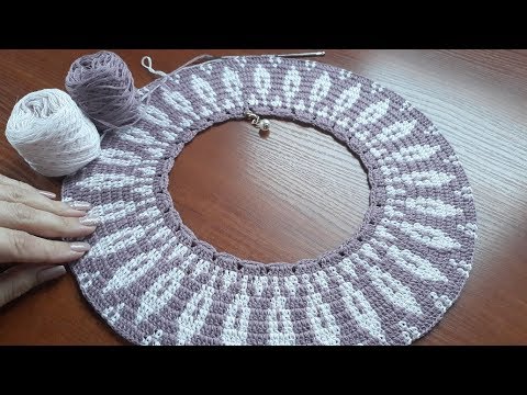 Видео: Джемпер жаккард крючком. Часть 4. Кокетка 6-10 ряды.