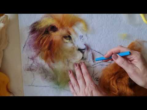 Видео: Картина шерстью "Львиное счастье" в технике "Шерстяная акварель".