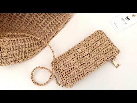 Видео: Маленький вязаный крючком мешочек из рафии на молнии (без подкладки!) — идеально подходит для тел...