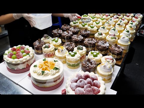 Видео: массовое производство! приготовление фруктового торта со свежими сливками - Корейская уличная еда