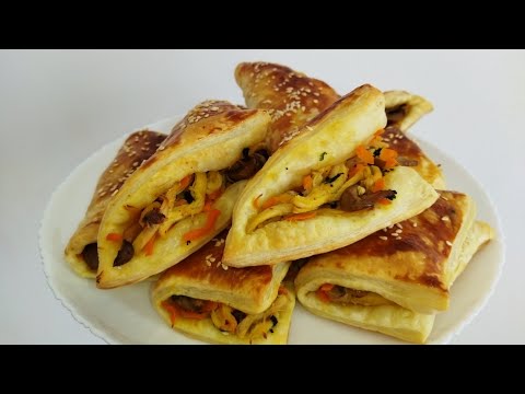 Видео: շերտավոր խմորով,հավի մսով, սնկով կարկանդակներ|pies with puff pastry & chicken breast|слоеное пирожки