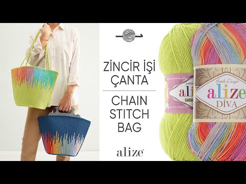 Видео: Alize Diva Batik ile Zincir İşi Çanta • Chain Stitch Bag • Сумка с воздушными петлями