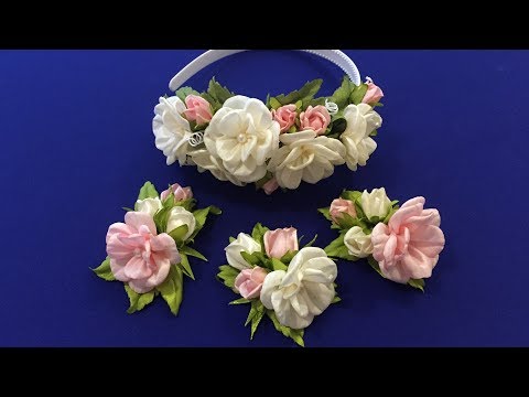 Видео: Easy ribbon flowers.DIY/Flores fáciles de la cinta/Несложные цветочки из лент, 2.5 см