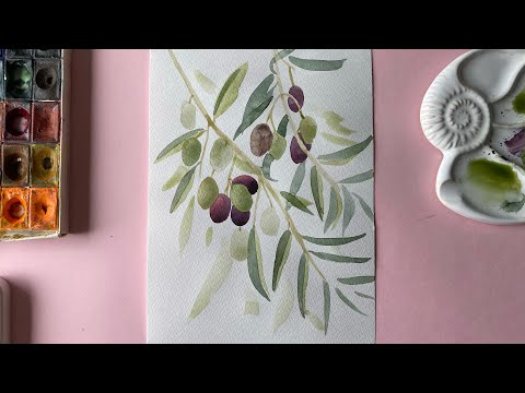 Видео: Как просто нарисовать ветки с оливками. Акварельный скетчинг