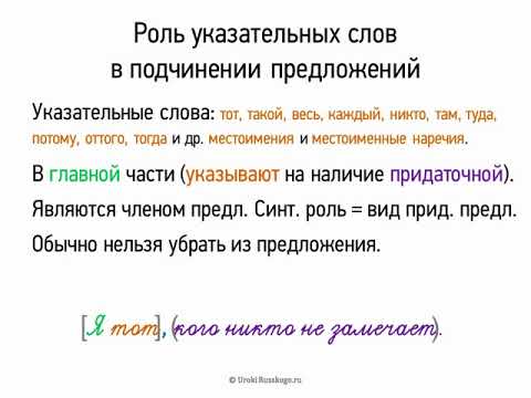 Видео: Роль указательных слов в подчинении предложений (9 класс, видеоурок-презентация)