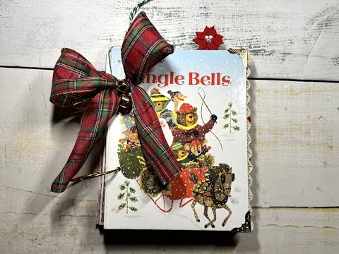 Видео: Перелистывание маленькой золотой книжки-журнала ручной работы с рождественскими открытками ~ Продано