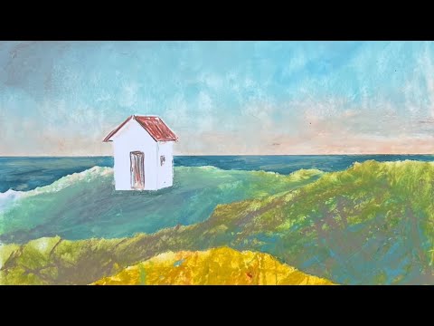 Видео: Масляная пастель и трафарет. Как нарисовать морской  пейзаж 