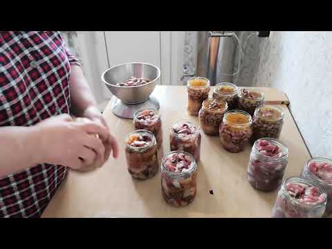 Видео: #Автоклав "домашний стандарт Куриные сердечки. Фасоль с мясом.