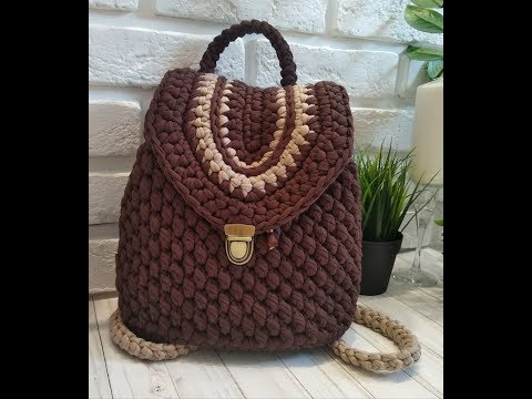 Видео: Рюкзак из трикотажной пряжи, рисунок шишечки.  Мастер класс. Кnitted backpack