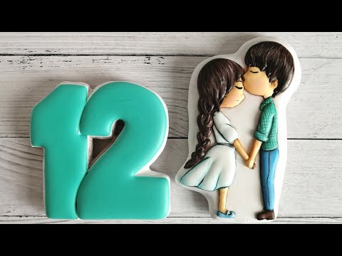 Видео: Пряник влюблённая пара. Заливка, тонировка пыльцой, прорисовка.