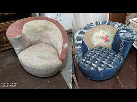 Видео: Переделка советского старого кресла джинсами