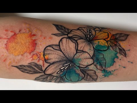 Видео: Акварельный цветок - татуировка промежуток времени