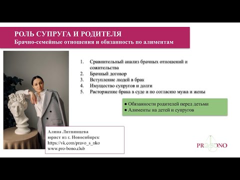 Видео: Роль супруга и родителя. Цикл вебинаров юристов pro bono  #взрослыелюди