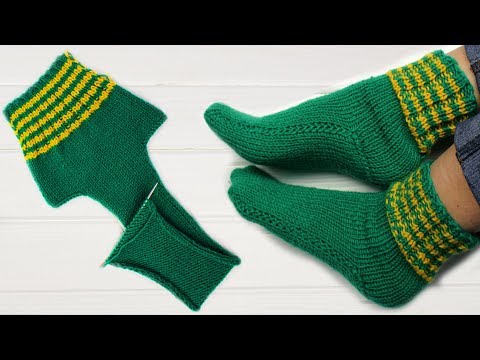 Видео: САМЫЕ простые носки на ДВУХ спицах. Без кругового вязания.