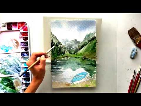 Видео: Рисуем горы акварелью watercolor painting