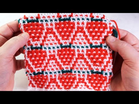 Видео: Мозаика "Клубника". Вязание спицами. Mosaic "Strawberry". Knitting.