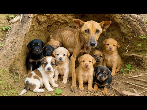 Видео: Эта нежная мама-собака 🐶 вырастила 8 щенков сама, даже в трудных условиях.🐶🐕😘🥰🥰🥰