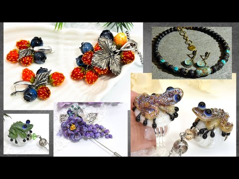 Видео: Земляника, черника из стекла ручной работы. Брошь с агатом.  Очаровательные лягушата. 