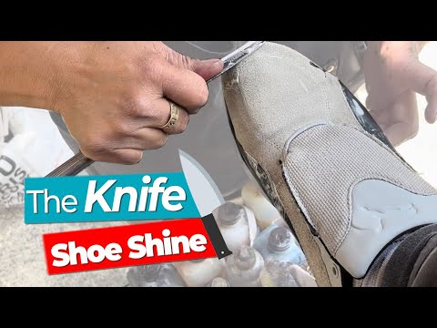 Видео: ИДЕАЛЬНАЯ чистка 🤗 🤗 АСМР Техника чистки обуви НОЖОМ #asmr #shoeshine #shoes
