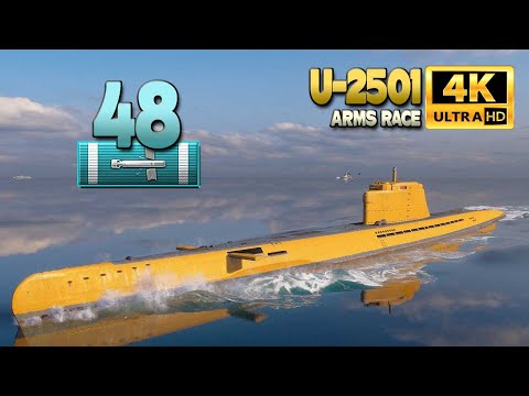 Видео: Желтая подводная лодка U-2501 с огромным 5600 базовым опытом игры - World of Warships