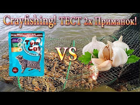 Видео: Рак! Ловим Раков! Тест 2х Приманок: Whiskas Против Чеснока!