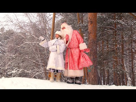 Видео: Дед Мороз и Снегурочка идут по лесу
