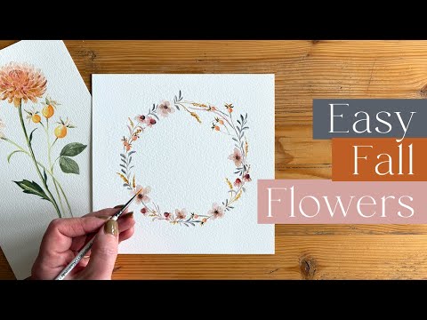 Видео: Рисуем красивый осенний цветочный венок акварелью 🌻🍂 Простой урок по рисованию осенних цветов