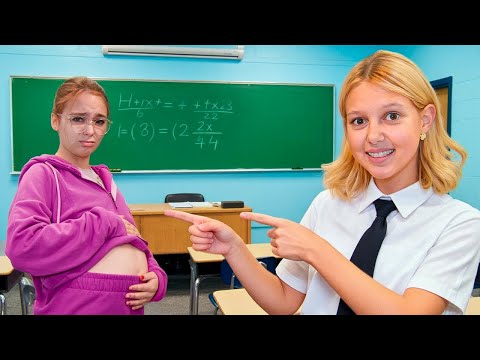 Видео: Фейковая беременная девушка в школе!