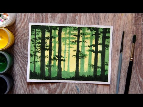 Видео: Как нарисовать лес гуашью