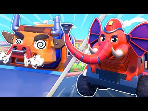 Видео: О, нет! Бык-Бульдозер сошел с ума! Сможет ли Слон-пожарная машина его остановить? | Машины-спасатели