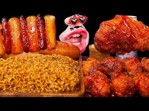 Видео: Лапша из черной фасоли, сладкая и острая курица и ледяное пиво! ASMR Mukbang Eating Show :)