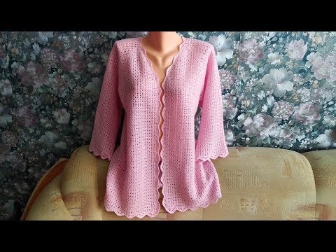 Видео: Кардиган крючком"Розовое облако".1часть.
