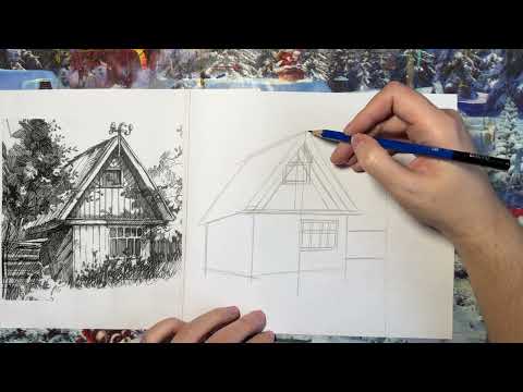 Видео: Рисуем скетч деревенского домика