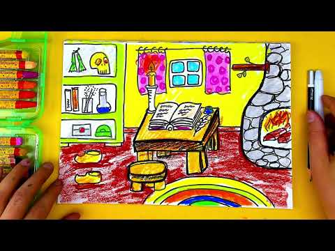 Видео: Рисуем комнату Маленькой колдунь - рисования