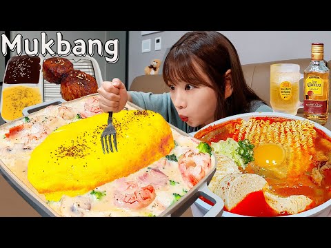 Видео: Sub)Real Mukbang- Сливочный соус Омурайс 🧈 Острый мягкий рамэн с тофу 🍜🔥 Хайболл🥂 АSМR КОРЕЙСКАЯ ЕДА