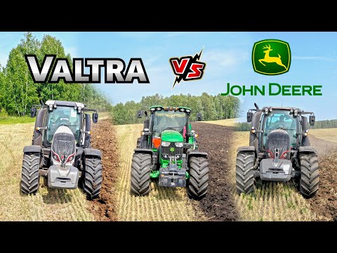 Видео: Сравнение новых тракторов Valtra T194, T234 и John Deere 6195M на вспашке с плугами Lemken EurOpal!