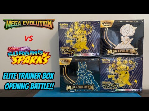 Видео: MEGA EVOLUTION против SURGING SPARKS Элитный тренерский набор карт покемонов, вступительный бой!!...