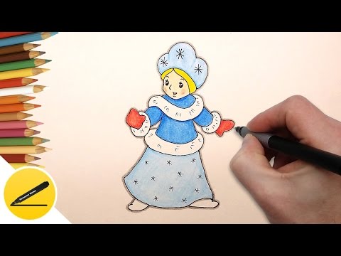 Видео: Как Нарисовать Снегурочку на новогоднюю открытку - рисуем поэтапно для начинающих