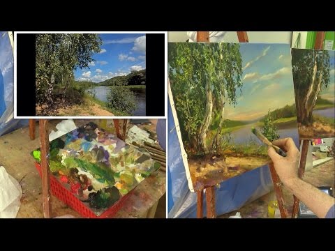 Видео: Речка. Мастер-класс на двух холстах. Oil painting. Workshop on two canvases. River.