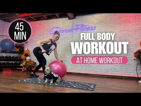 Видео: 👉 47-минутная тренировка для формирования всего тела | Гантели + фитбол для придания рельефа и фо...