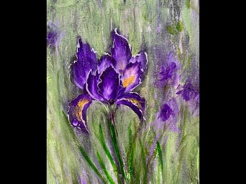 Видео: Абстрактные цветы с серебряным глиттером. Abstract flowers in acrylic. Irisis