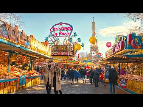 Видео: Волшебный рождественский рынок в Париже, пешеходная экскурсия 4k