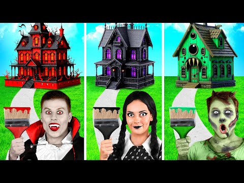 Видео: Домики Одного Цвета Челлендж Уэнсдей vs Вампир vs Зомби | Смешные Ситуации и Неудачи от Fun Teen