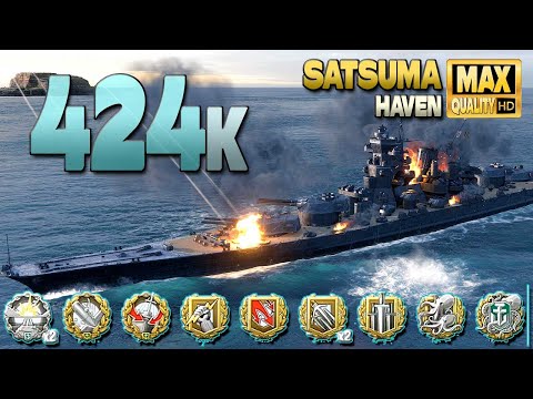 Видео: линкор Satsuma: Huge 424k на карте Haven - World of Warships
