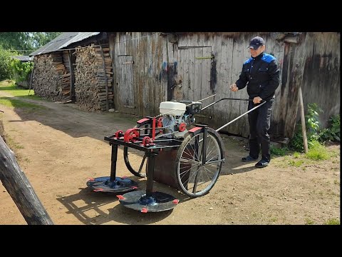 Видео: Самодельная роторная газонокосилка с двигателем от мотоблока часть 2,испытания.
