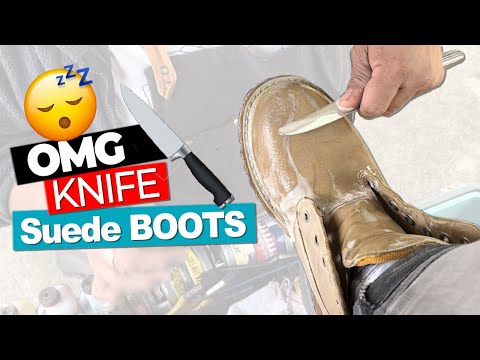 Видео: 🔪🔪 Модные замшевые сапоги с ножом: 😲😲 Лучший блеск для обуви #ASMR на сапогах