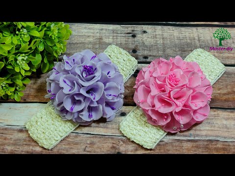 Видео: Повязка на голову с пышным цветком из фоамирана\Master diy канзаши