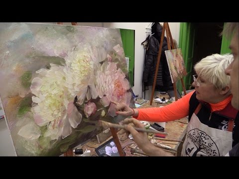 Видео: Мастер-класс на двух холстах. Цветы. Живопись маслом.  Workshop